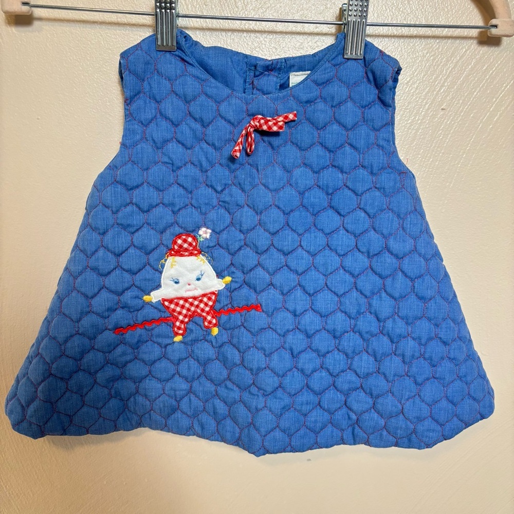 Quilted Baby Girl Dress Vintage Applique‎ Sleeveless Blue Red Size Unknown